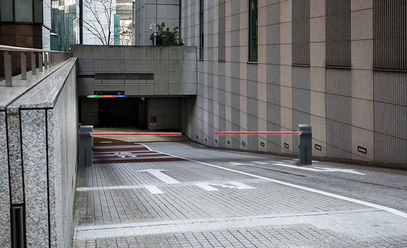 Automatic gate barrier at the entrance of the underground garage